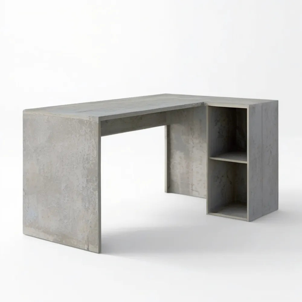 Biurko z otwartymi półkami, szary beton, 120 x 60 x 75 cm