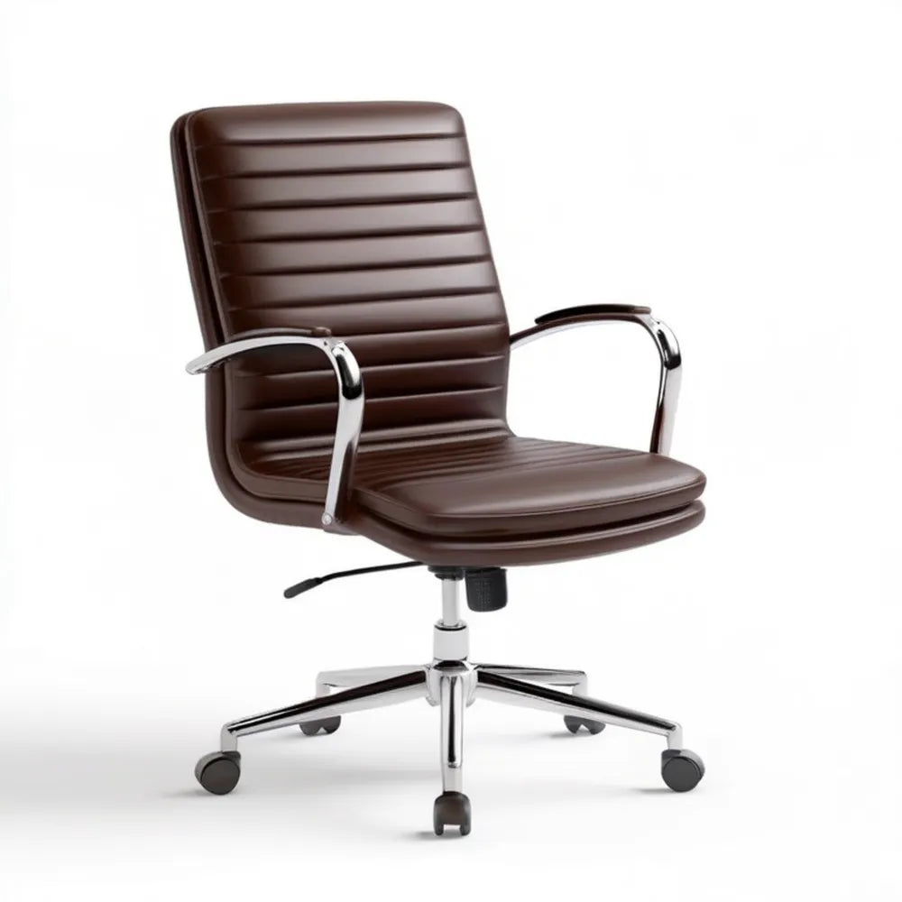 Brązowy fotel biurowy obrotowy z ekoskóry PU, 62 x 62 x 112–122 cm